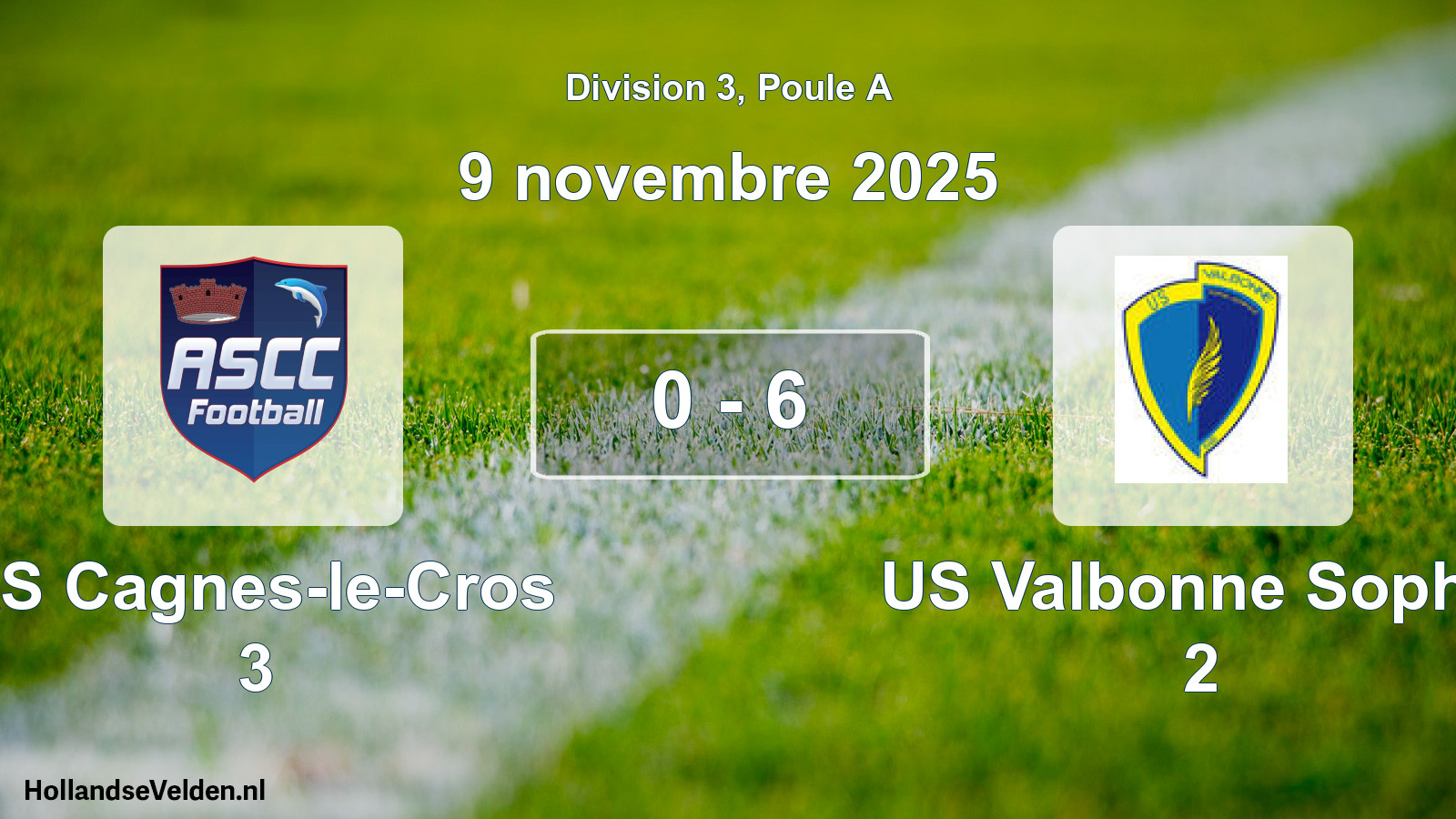 Match joué: AS Cagnes-le-Cros 3 - US Valbonne Sophia 2 0 - 6 (9 novembre 2025)