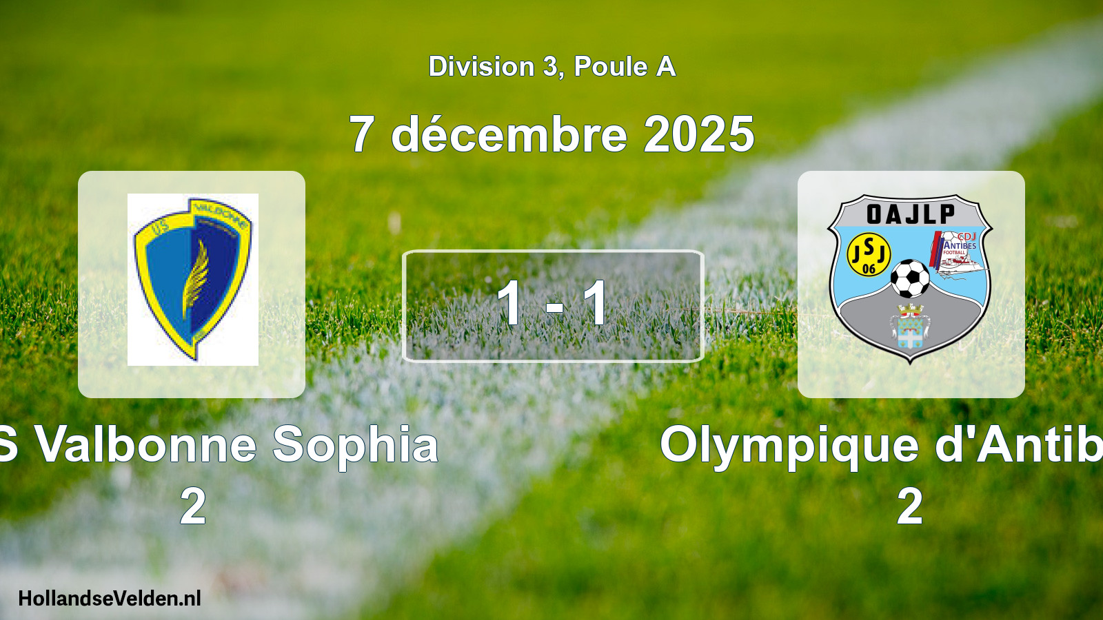 Match joué: US Valbonne Sophia 2 - Olympique d'Antibes 2 1 - 1 (7 décembre 2025)