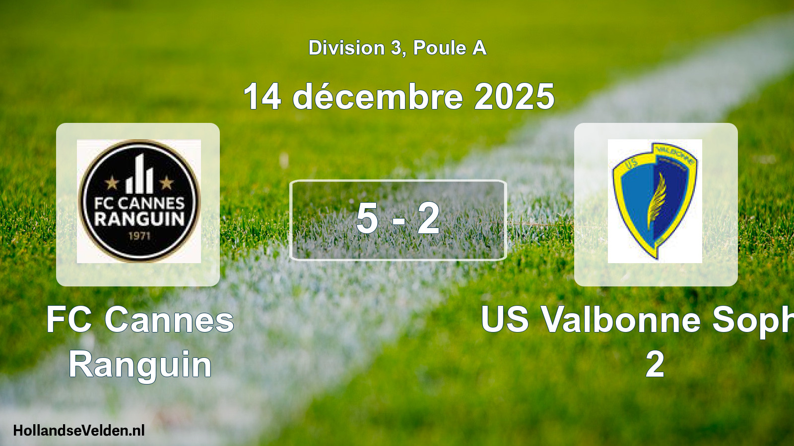 Match joué: FC Cannes Ranguin - US Valbonne Sophia 2 5 - 2 (14 décembre 2025)