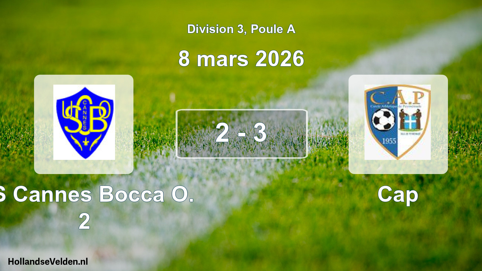 Gespeelde wedstrijd: US Cannes Bocca O. 2 - Cap 2 - 3 (8 maart 2026)