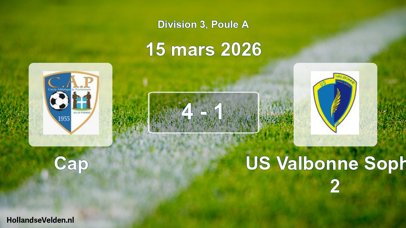 Match joué: Cap - US Valbonne Sophia 2 4 - 1 (15 mars 2026)