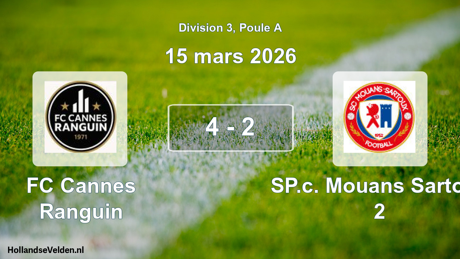 Match joué: FC Cannes Ranguin - SP.c. Mouans Sartoux 2 4 - 2 (15 mars 2026)