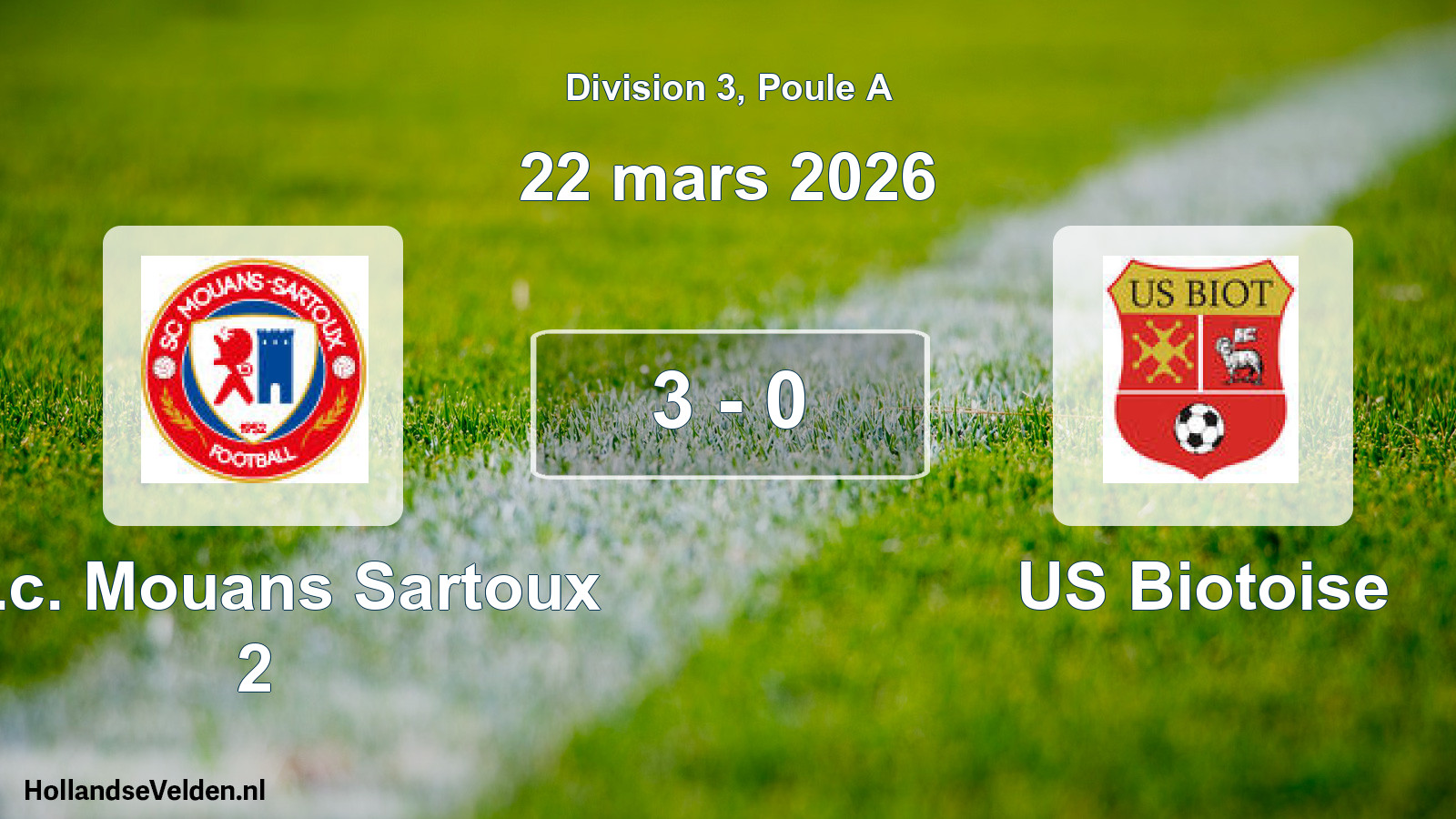 Match joué: SP.c. Mouans Sartoux 2 - US Biotoise 3 - 0 (22 mars 2026)