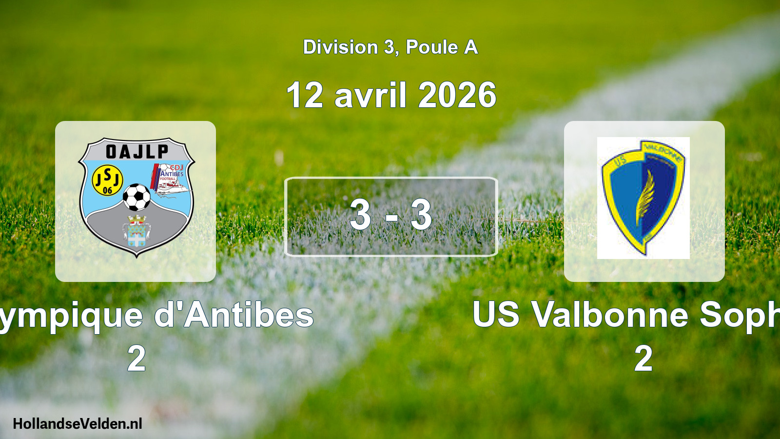 Match joué: Olympique d'Antibes 2 - US Valbonne Sophia 2 3 - 3 (12 avril 2026)