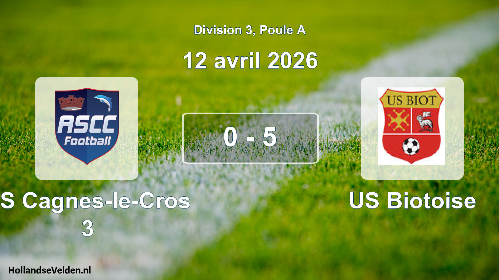 Gespeelde wedstrijd: AS Cagnes-le-Cros 3 - US Biotoise 0 - 5 (12 april 2026)