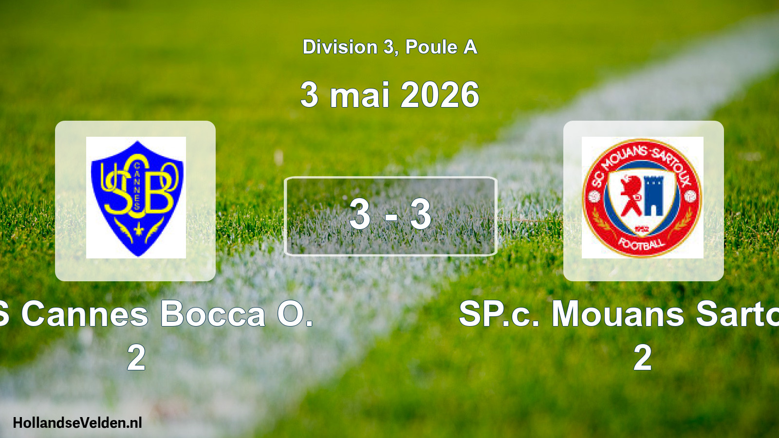 Match joué: US Cannes Bocca O. 2 - SP.c. Mouans Sartoux 2 3 - 3 (3 mai 2026)
