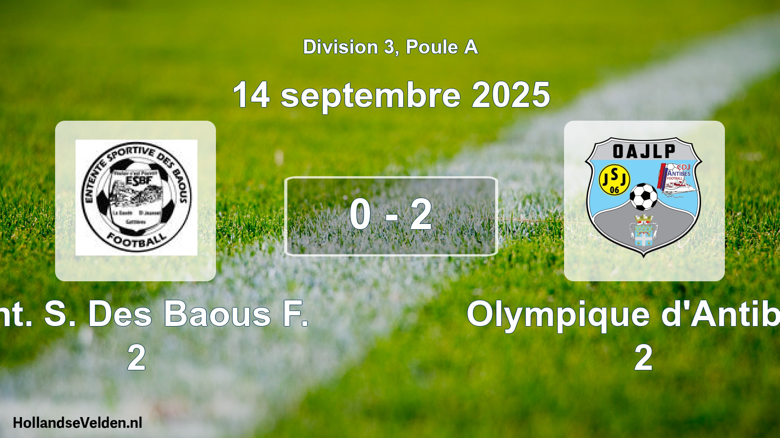 Match joué: Ent. S. Des Baous F. 2 - Olympique d'Antibes 2 0 - 2 (14 septembre 2025)