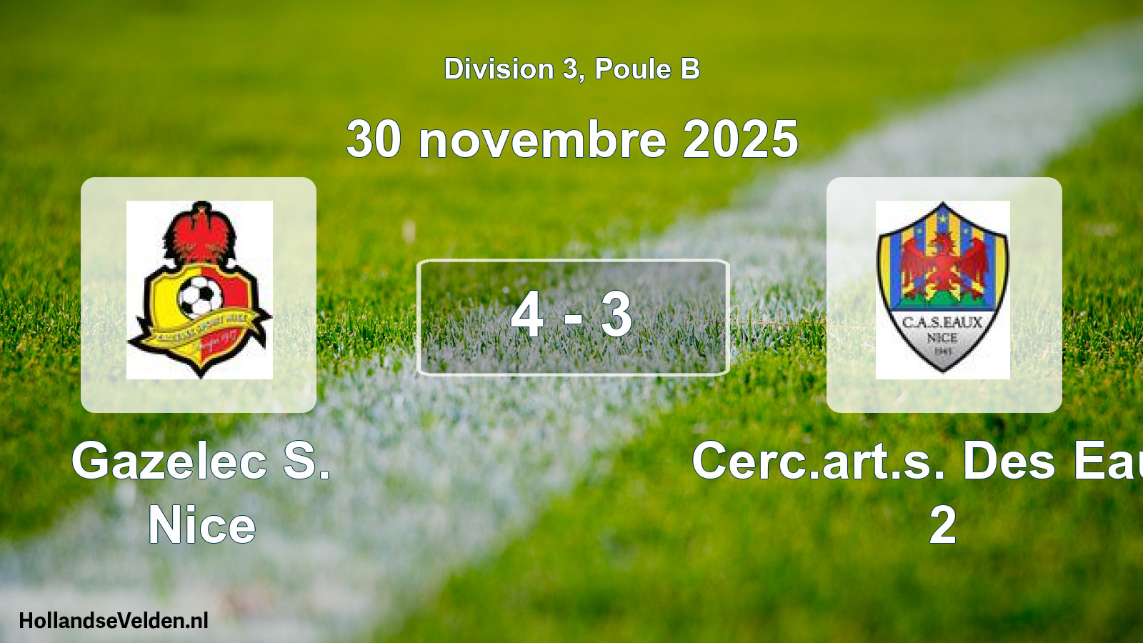 Match joué: Gazelec S. Nice - Cerc.art.s. Des Eaux 2 4 - 3 (30 novembre 2025)