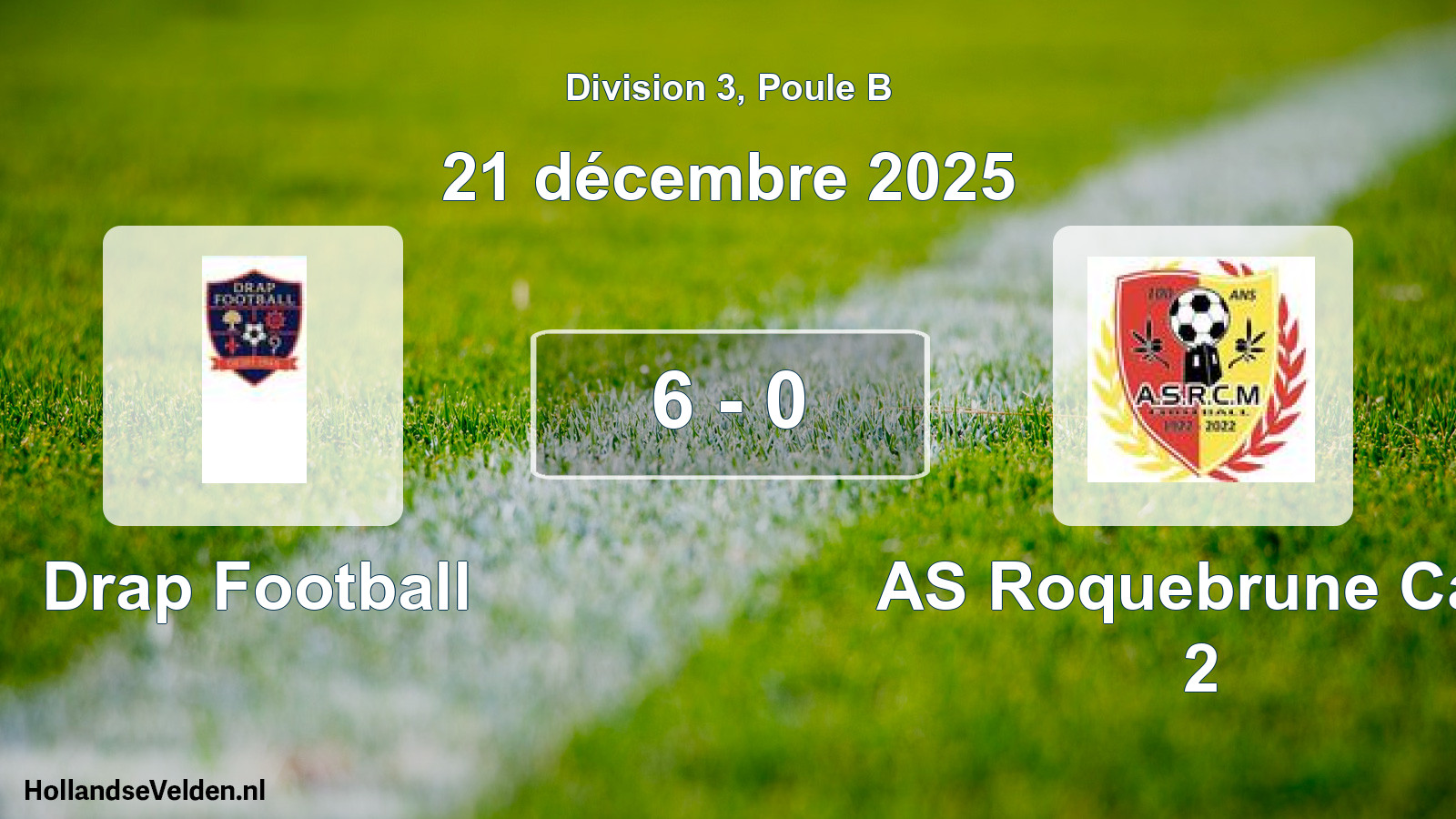 Match joué: Drap Football - AS Roquebrune Cap 2 6 - 0 (21 décembre 2025)