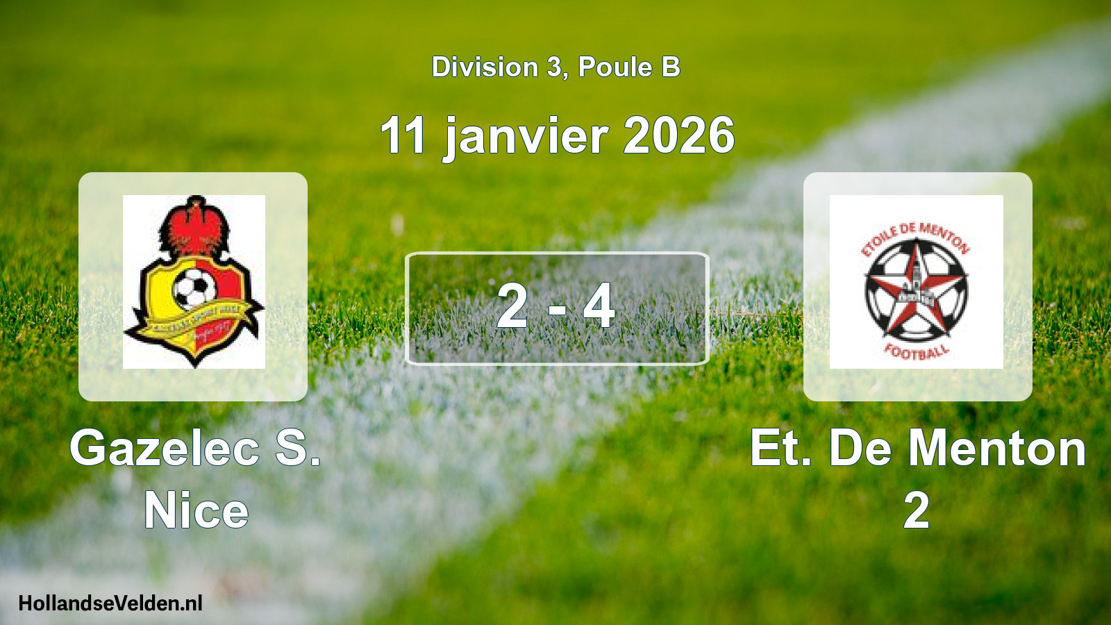Match joué: Gazelec S. Nice - Et. De Menton 2 2 - 4 (11 janvier 2026)