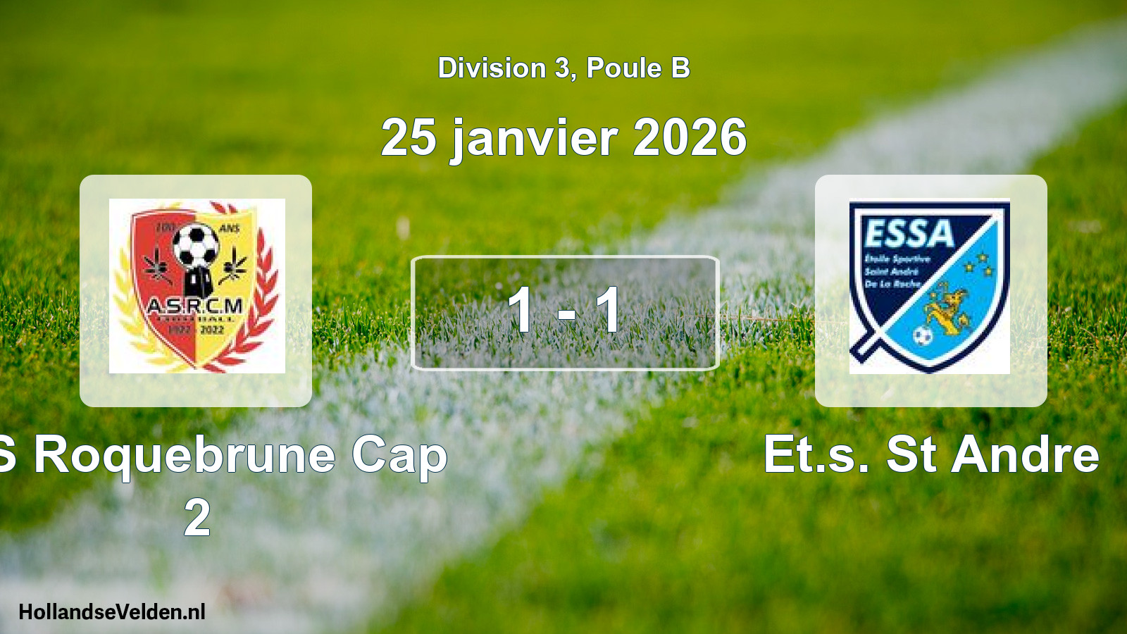 Match joué: AS Roquebrune Cap 2 - Et.s. St Andre 1 - 1 (25 janvier 2026)