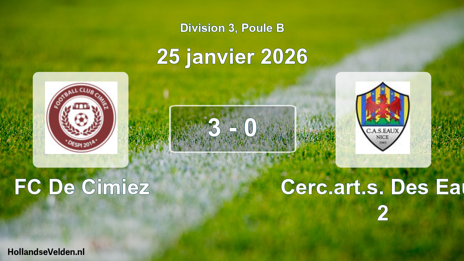 Match joué: FC De Cimiez - Cerc.art.s. Des Eaux 2 3 - 0 (25 janvier 2026)