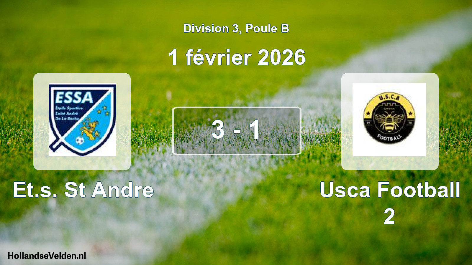 Match joué: Et.s. St Andre - Usca Football 2 3 - 1 (1 février 2026)