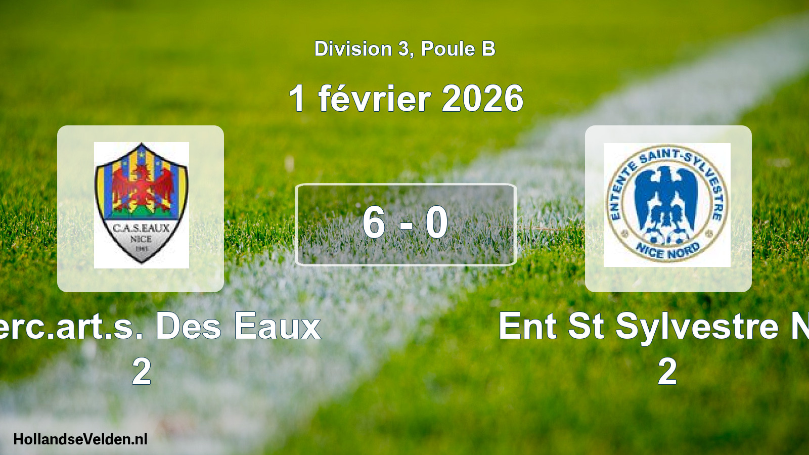 Match joué: Cerc.art.s. Des Eaux 2 - Ent St Sylvestre Nn 2 6 - 0 (1 février 2026)