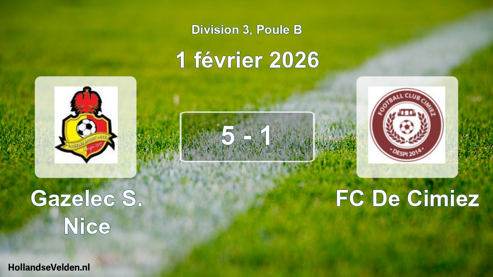 Match joué: Gazelec S. Nice - FC De Cimiez 5 - 1 (1 février 2026)
