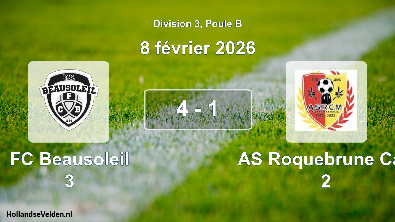 Match joué: FC Beausoleil 3 - AS Roquebrune Cap 2 4 - 1 (8 février 2026)