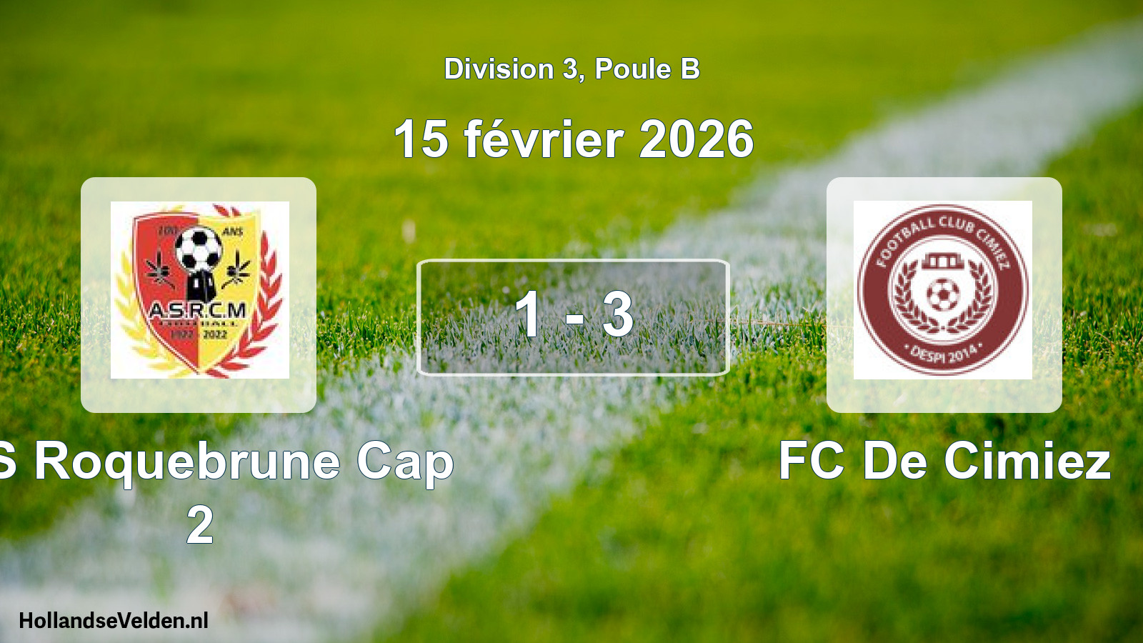 Match joué: AS Roquebrune Cap 2 - FC De Cimiez 1 - 3 (15 février 2026)