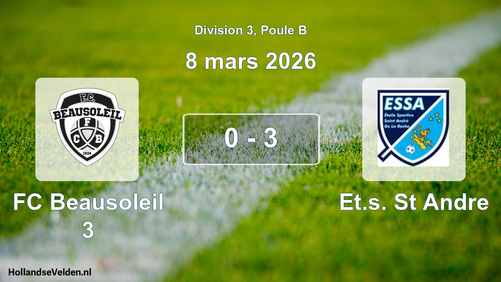 Match joué: FC Beausoleil 3 - Et.s. St Andre 0 - 3 (8 mars 2026)