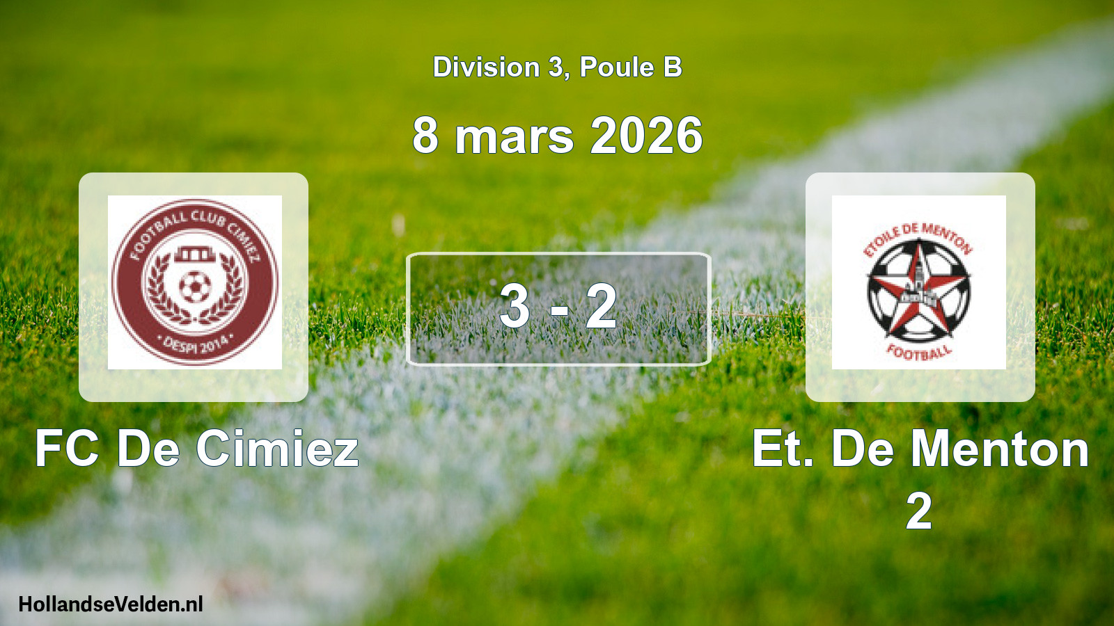 Match joué: FC De Cimiez - Et. De Menton 2 3 - 2 (8 mars 2026)