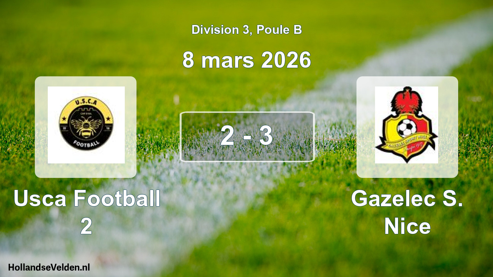 Match joué: Usca Football 2 - Gazelec S. Nice 2 - 3 (8 mars 2026)