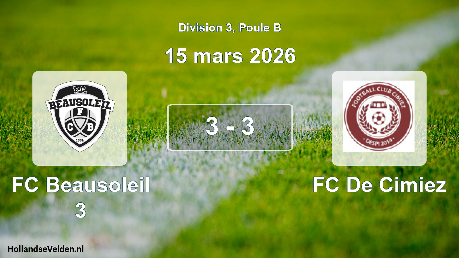 Match joué: FC Beausoleil 3 - FC De Cimiez 3 - 3 (15 mars 2026)
