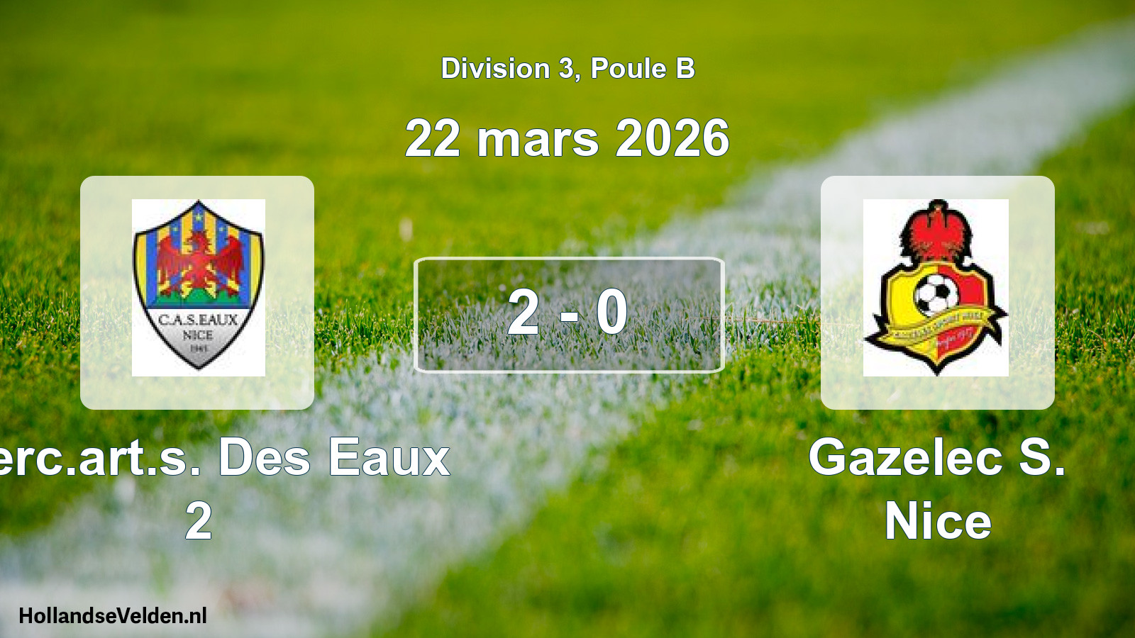 Match joué: Cerc.art.s. Des Eaux 2 - Gazelec S. Nice 2 - 0 (22 mars 2026)
