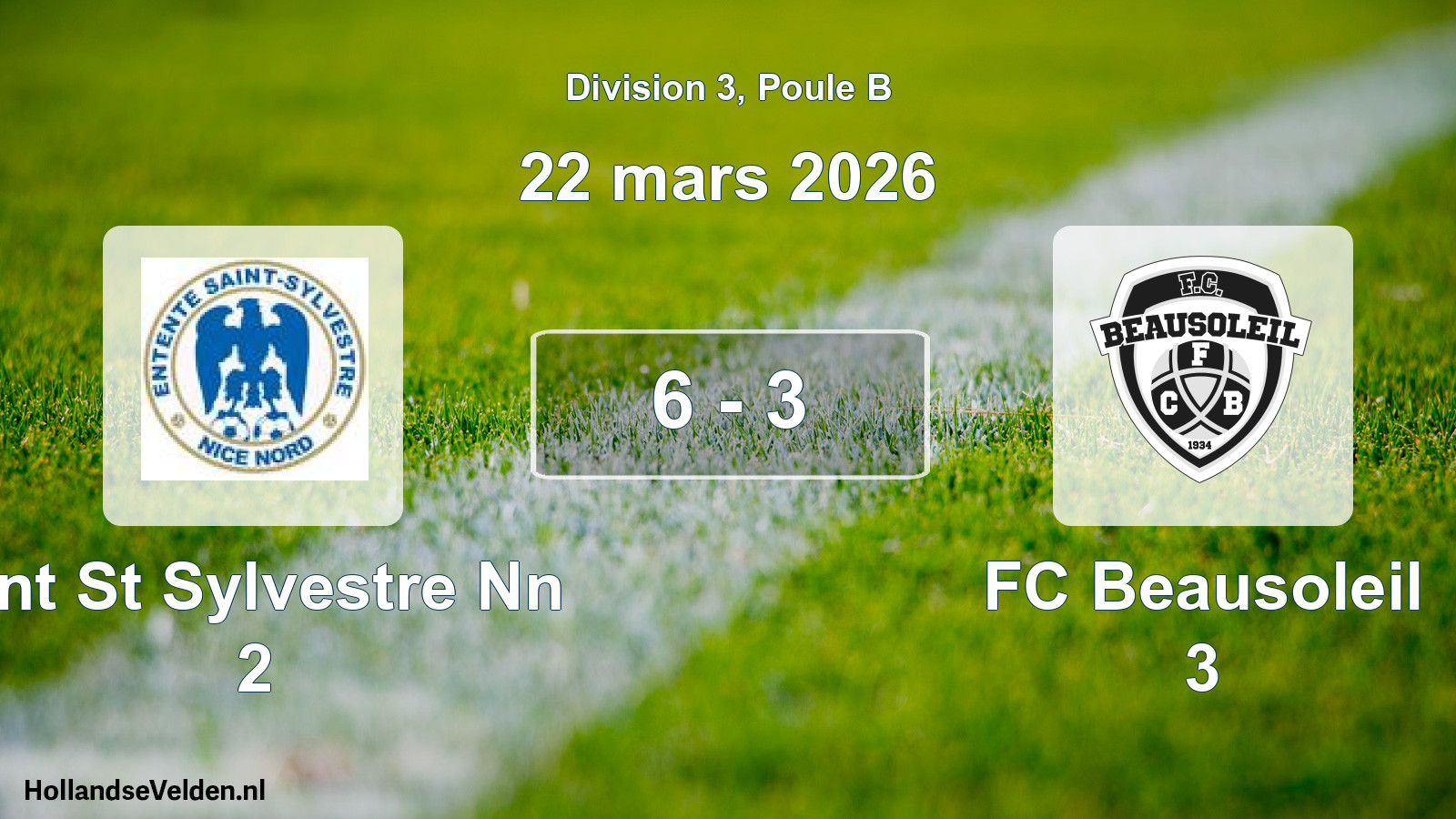 Match joué: Ent St Sylvestre Nn 2 - FC Beausoleil 3 6 - 3 (22 mars 2026)