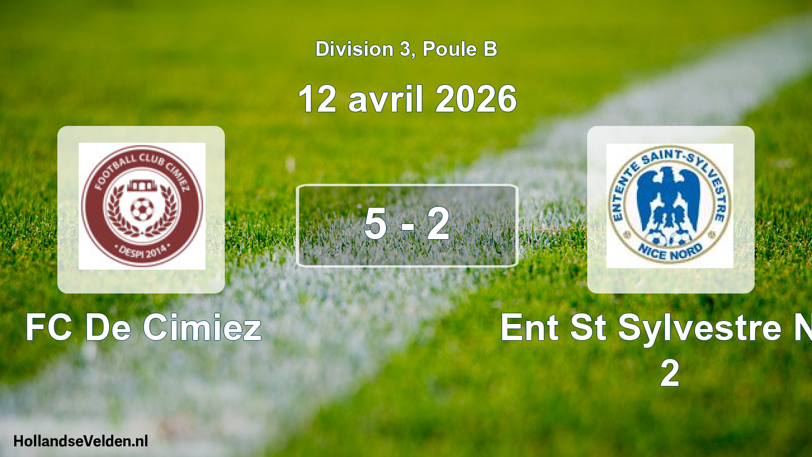 Match joué: FC De Cimiez - Ent St Sylvestre Nn 2 5 - 2 (12 avril 2026)