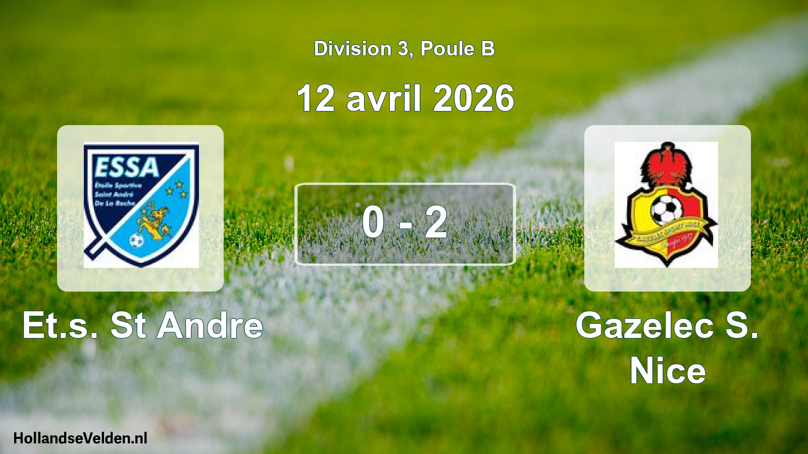 Match joué: Et.s. St Andre - Gazelec S. Nice 0 - 2 (12 avril 2026)