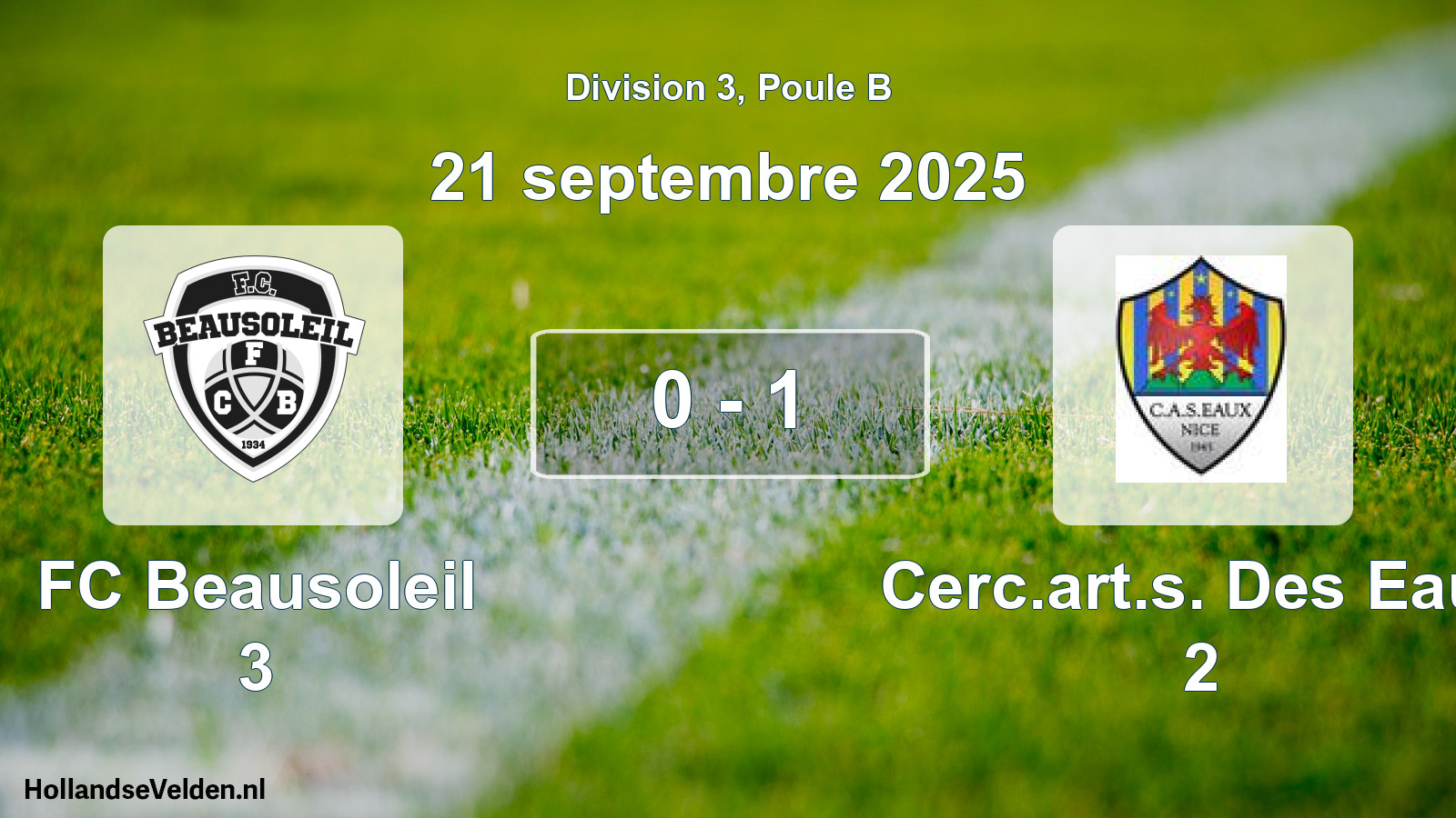 Match joué: FC Beausoleil 3 - Cerc.art.s. Des Eaux 2 0 - 1 (21 septembre 2025)