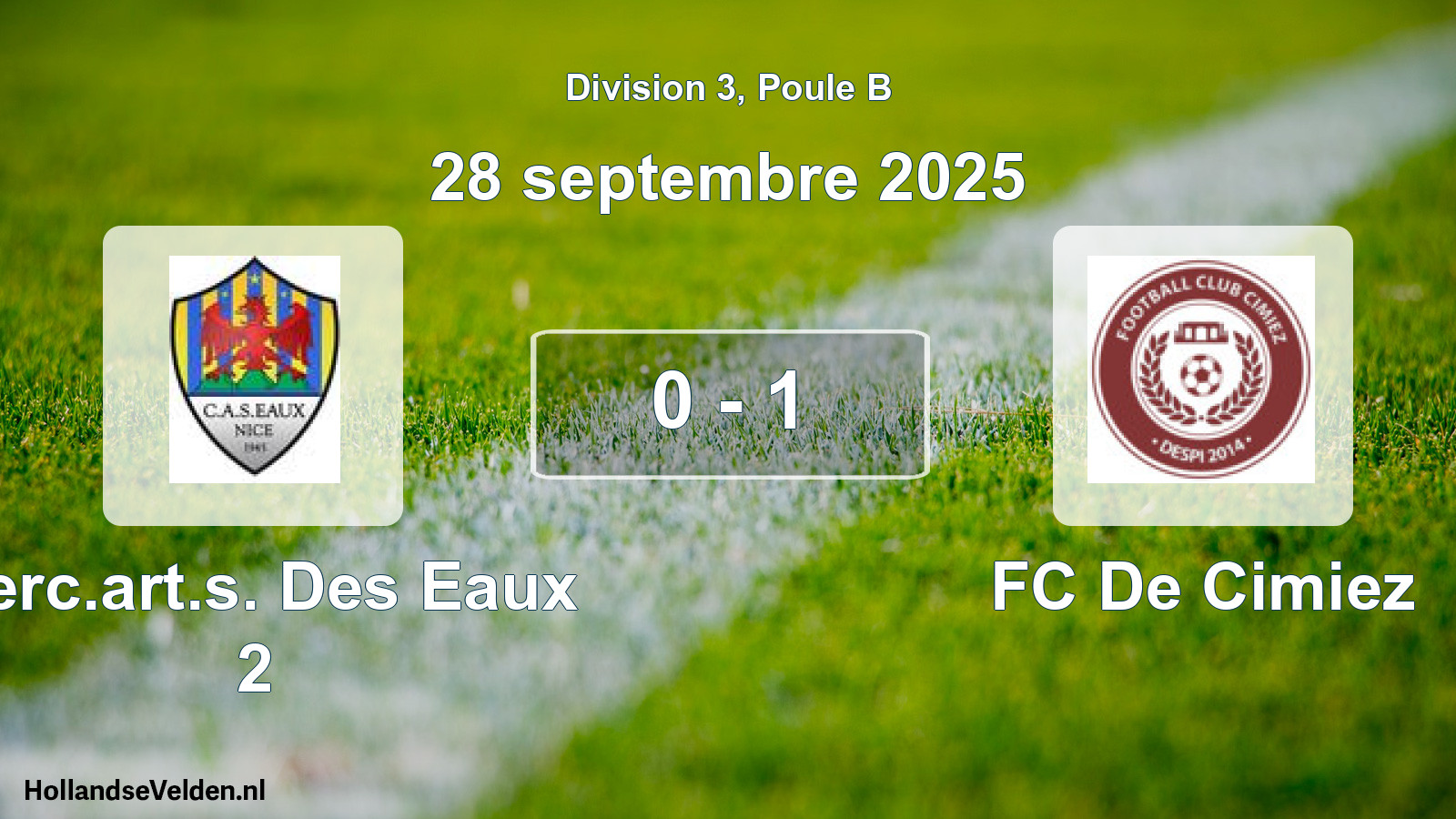 Match joué: Cerc.art.s. Des Eaux 2 - FC De Cimiez 0 - 1 (28 septembre 2025)
