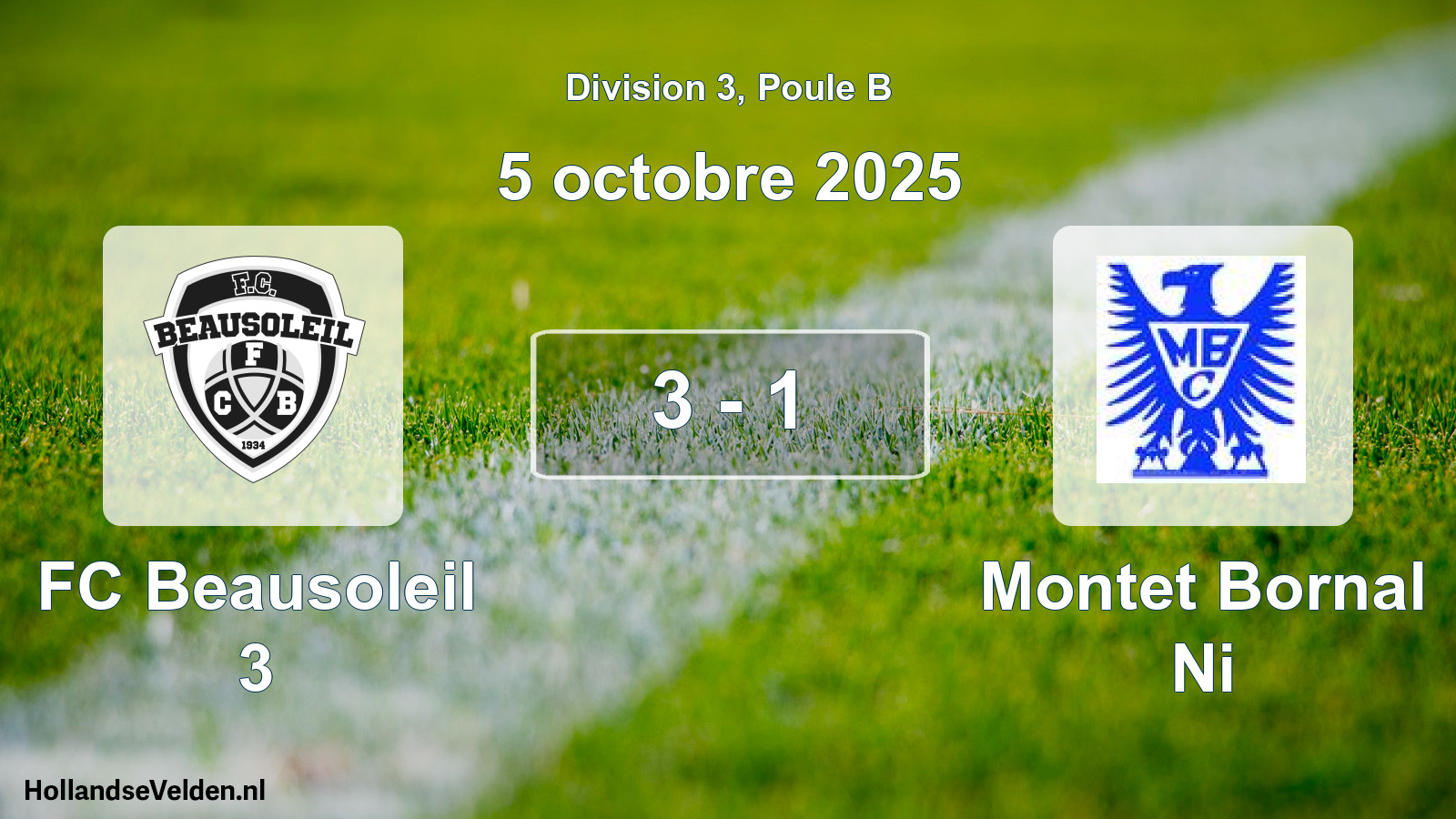Match joué: FC Beausoleil 3 - Montet Bornal Ni 3 - 1 (5 octobre 2025)