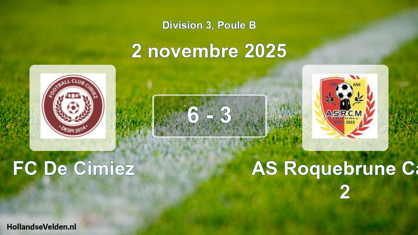 Match joué: FC De Cimiez - AS Roquebrune Cap 2 6 - 3 (2 novembre 2025)