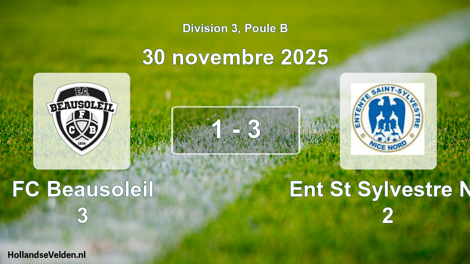 Match joué: FC Beausoleil 3 - Ent St Sylvestre Nn 2 1 - 3 (30 novembre 2025)