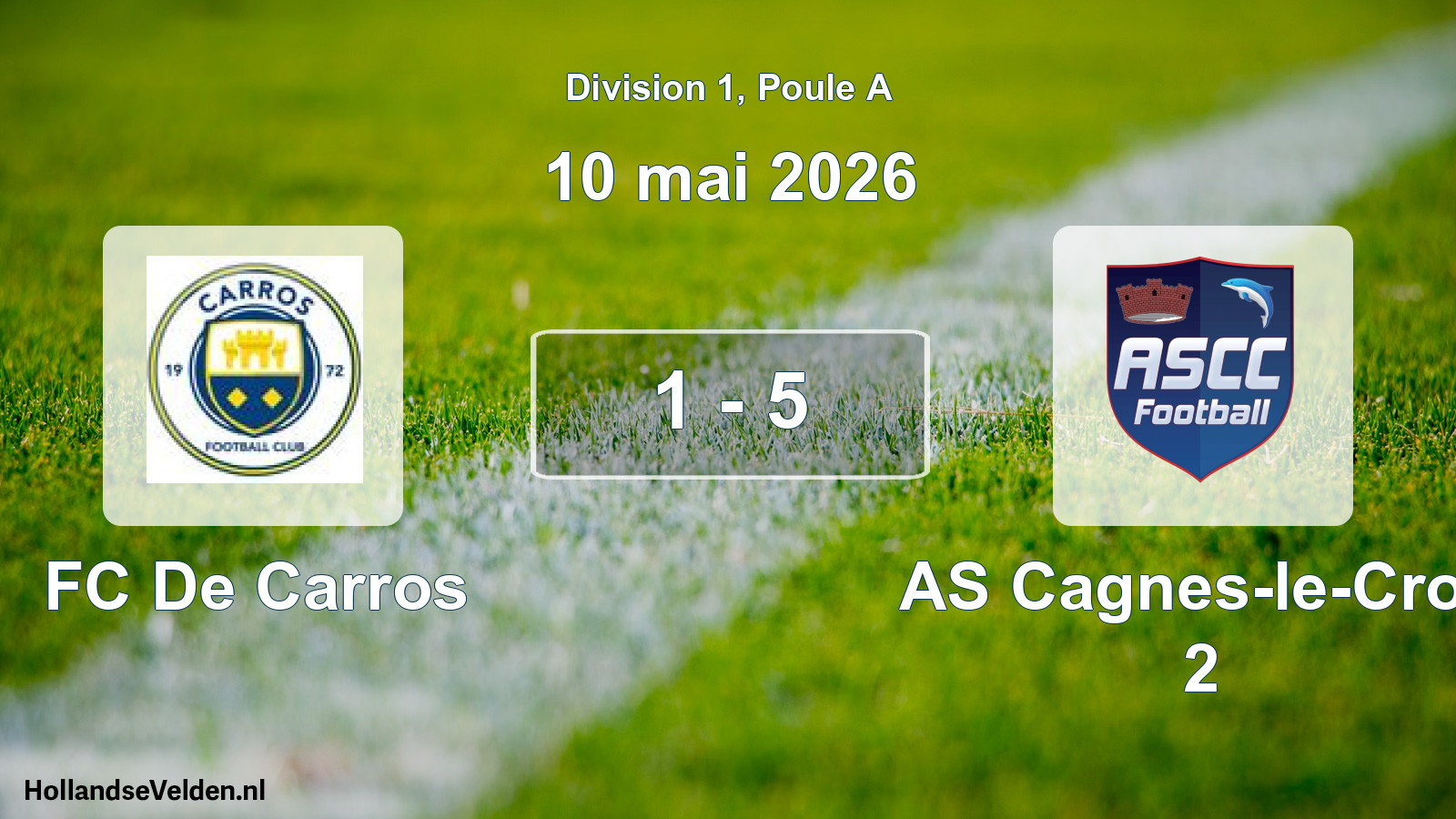 Match joué: FC De Carros - AS Cagnes-le-Cros 2 1 - 5 (10 mai 2026)