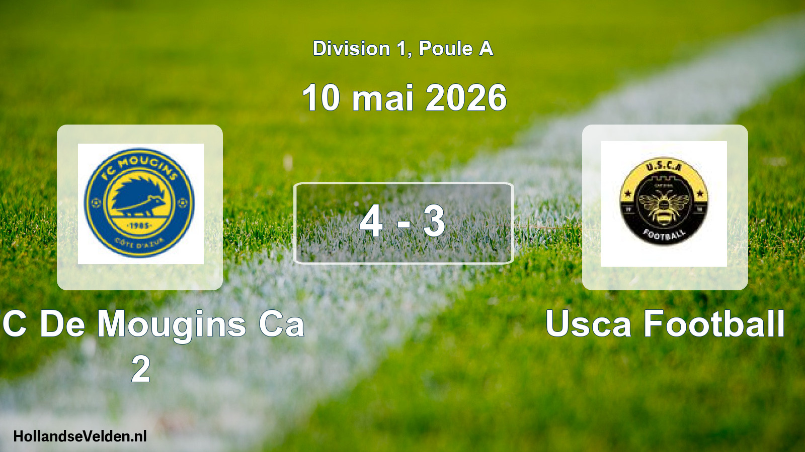 Match joué: FC De Mougins Ca 2 - Usca Football 4 - 3 (10 mai 2026)