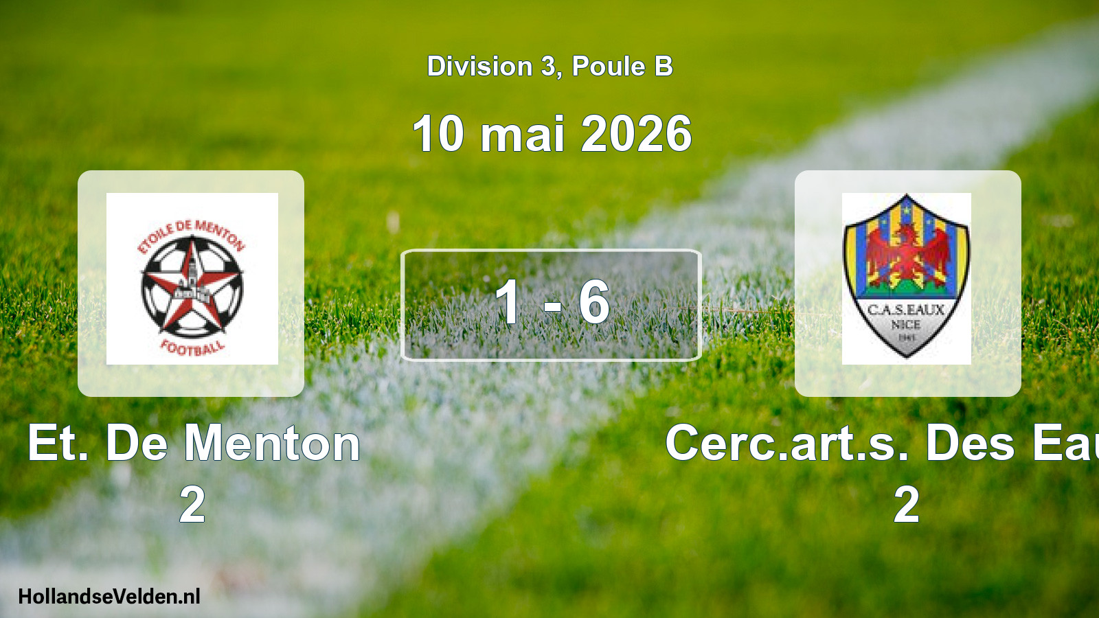Match joué: Et. De Menton 2 - Cerc.art.s. Des Eaux 2 1 - 6 (10 mai 2026)