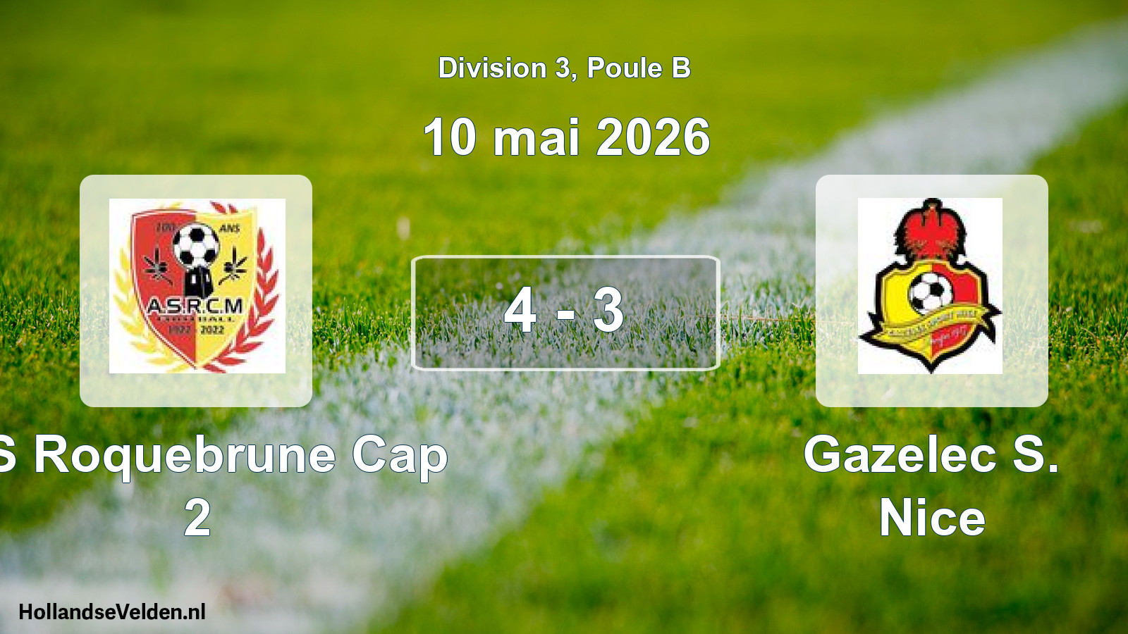 Match joué: AS Roquebrune Cap 2 - Gazelec S. Nice 4 - 3 (10 mai 2026)