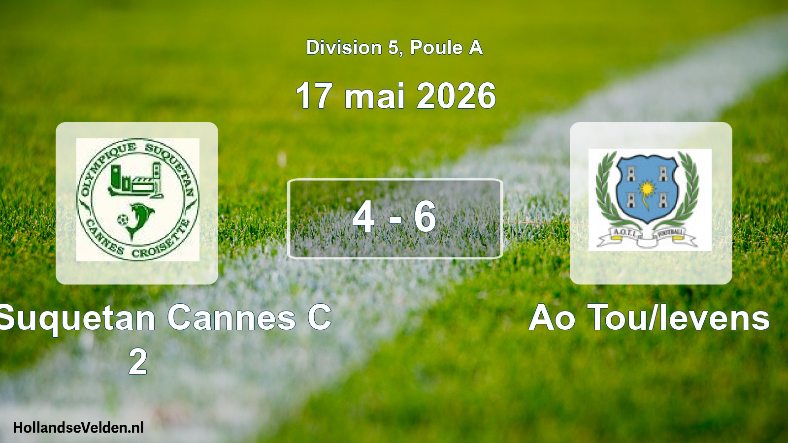 Gespeelde wedstrijd: O. Suquetan Cannes C 2 - Ao Tou/levens 4 - 6 (17 mei 2026)