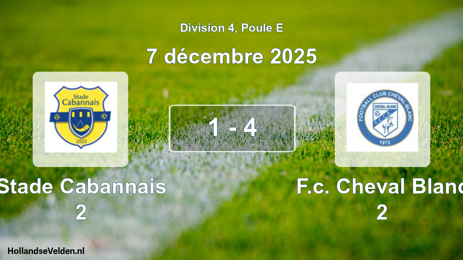 Match joué: Stade Cabannais 2 - F.c. Cheval Blanc 2 1 - 4 (7 décembre 2025)