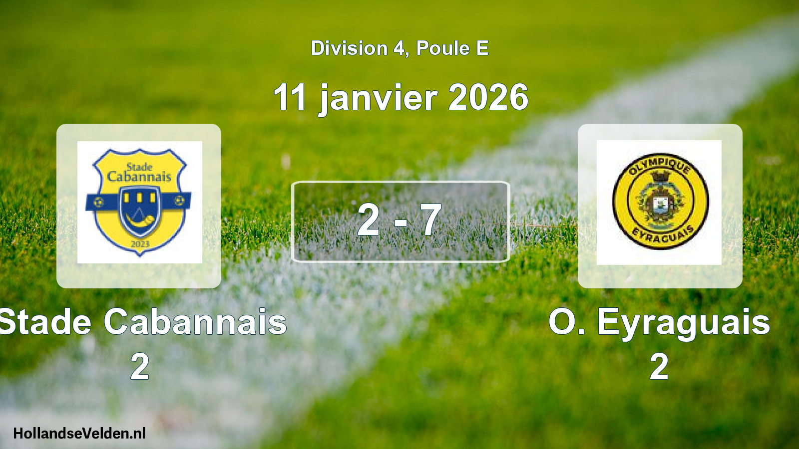 Match joué: Stade Cabannais 2 - O. Eyraguais 2 2 - 7 (11 janvier 2026)