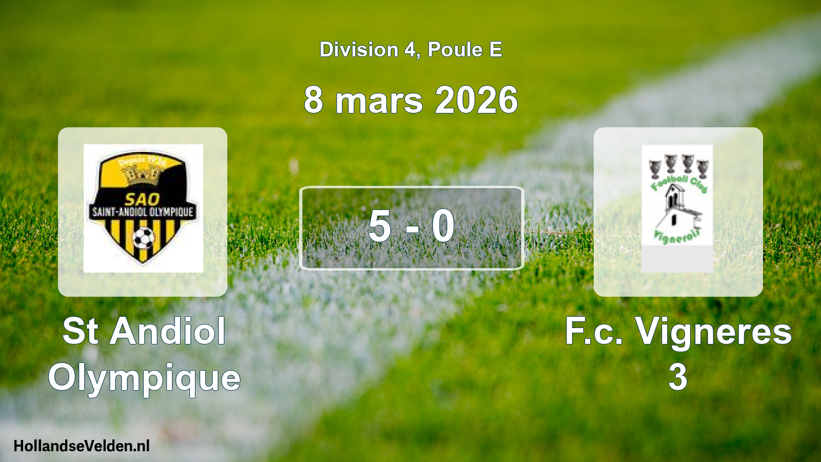 Match joué: St Andiol Olympique - F.c. Vigneres 3 5 - 0 (8 mars 2026)