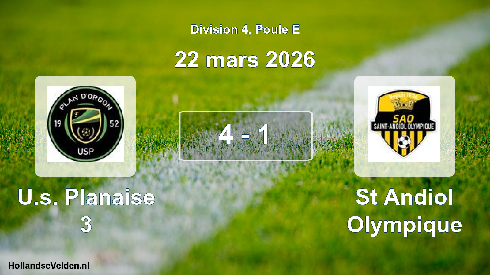Match joué: U.s. Planaise 3 - St Andiol Olympique 4 - 1 (22 mars 2026)