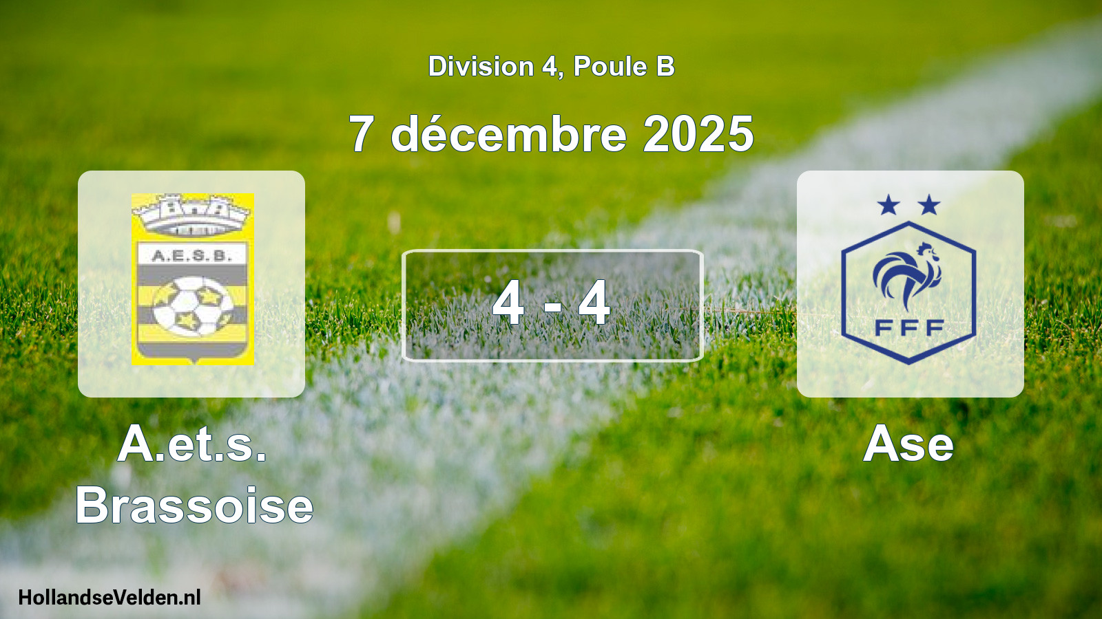 Total number of matches played: A.et.s. Brassoise - Ase 4 - 4 (7 December 2025)