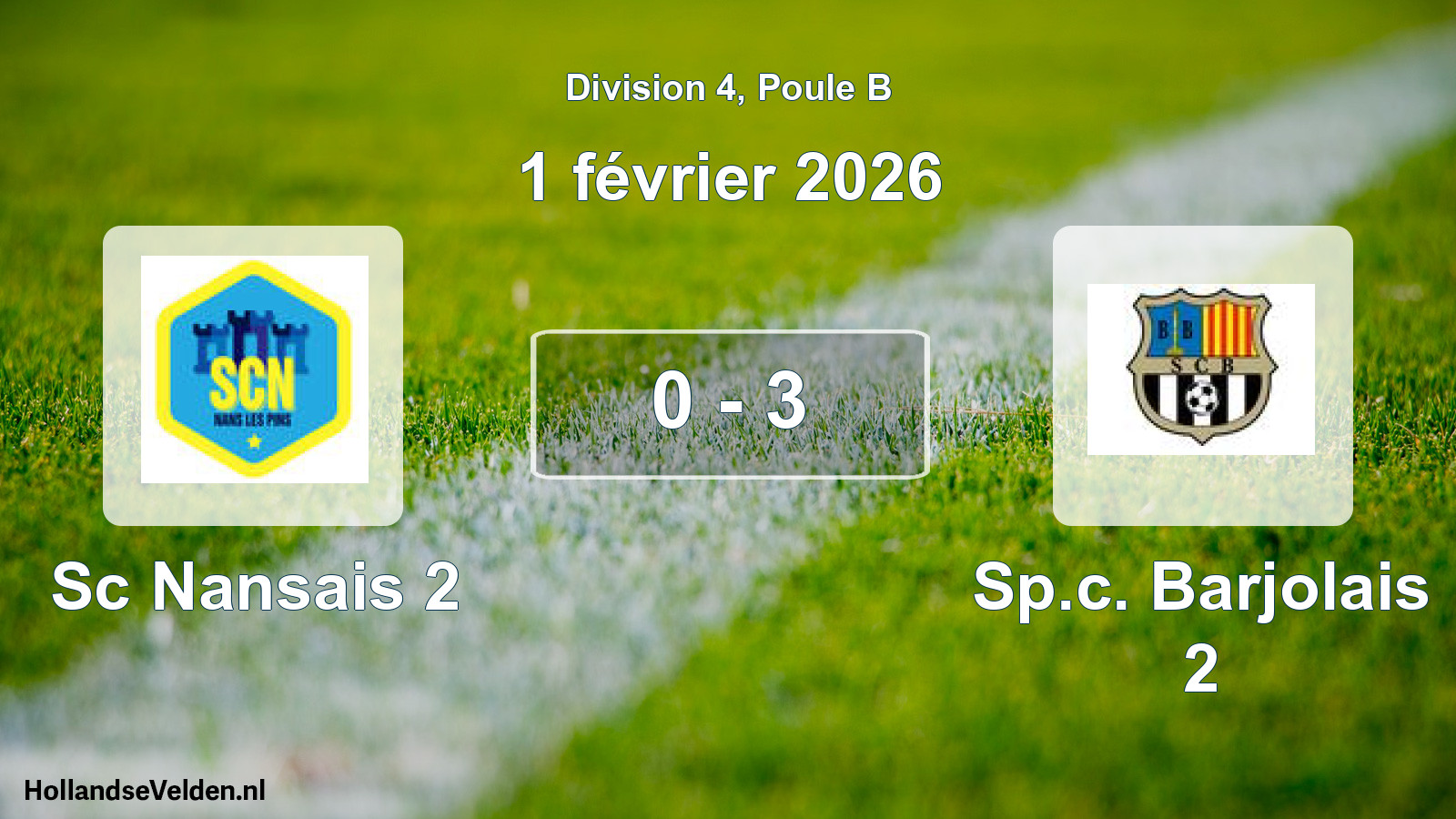 Match joué: Sc Nansais 2 - Sp.c. Barjolais 2 0 - 3 (1 février 2026)