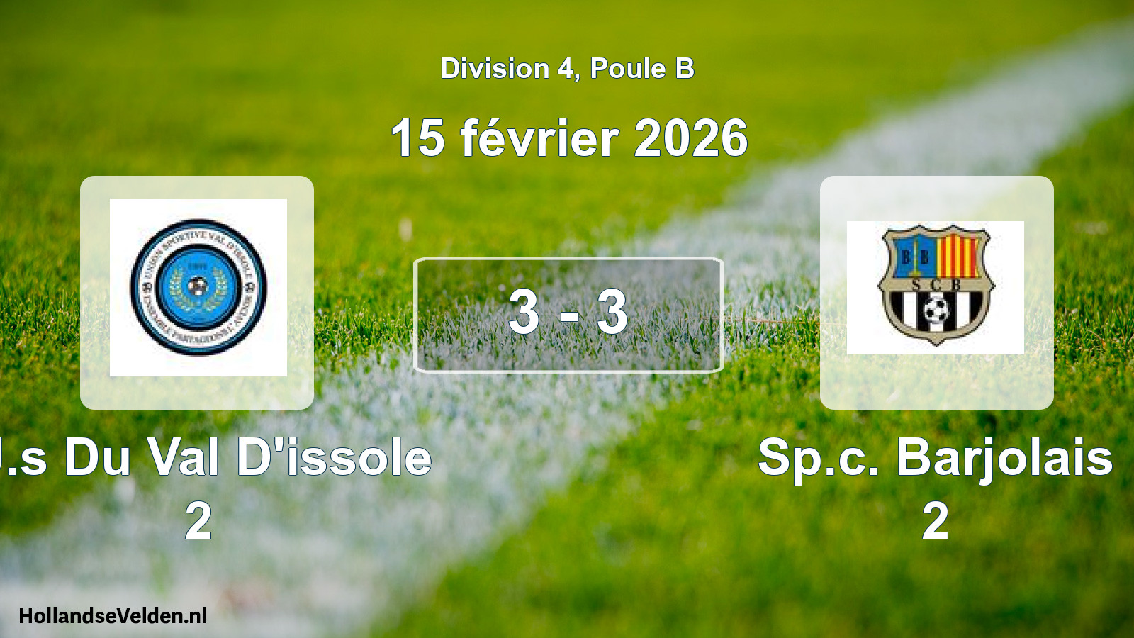 Total number of matches played: U.s Du Val D'issole 2 - Sp.c. Barjolais 2 3 - 3 (15 February 2026)