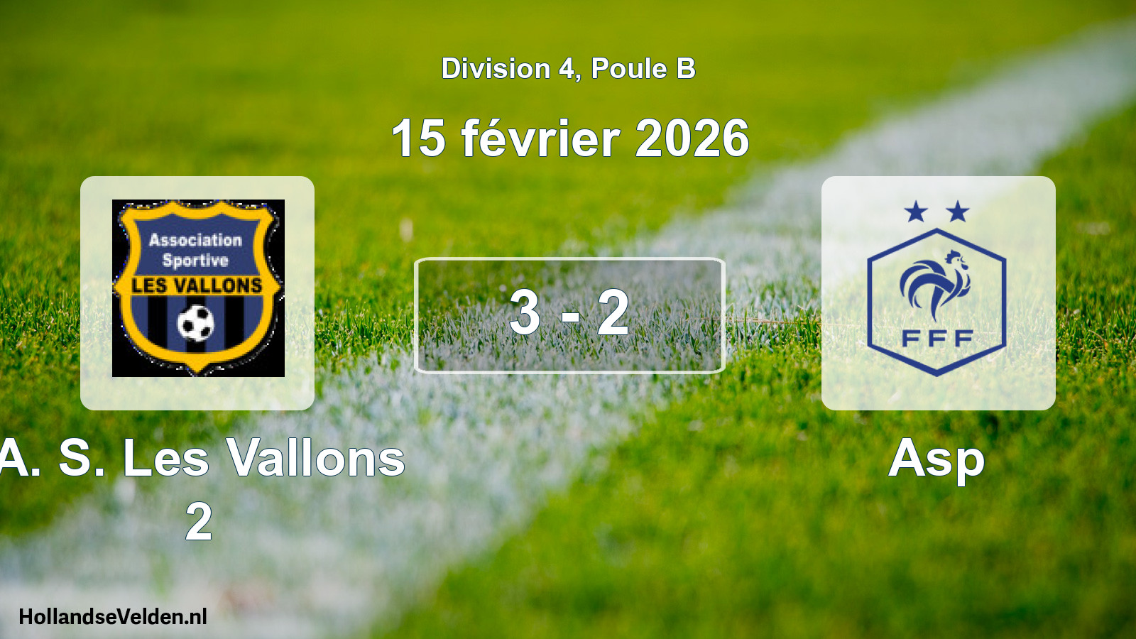 Match joué: A. S. Les Vallons 2 - Asp 3 - 2 (15 février 2026)