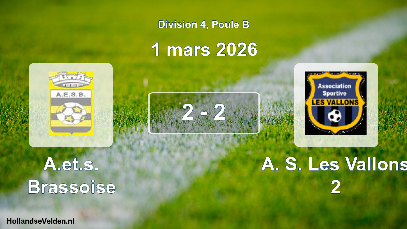 Match joué: A.et.s. Brassoise - A. S. Les Vallons 2 2 - 2 (1 mars 2026)