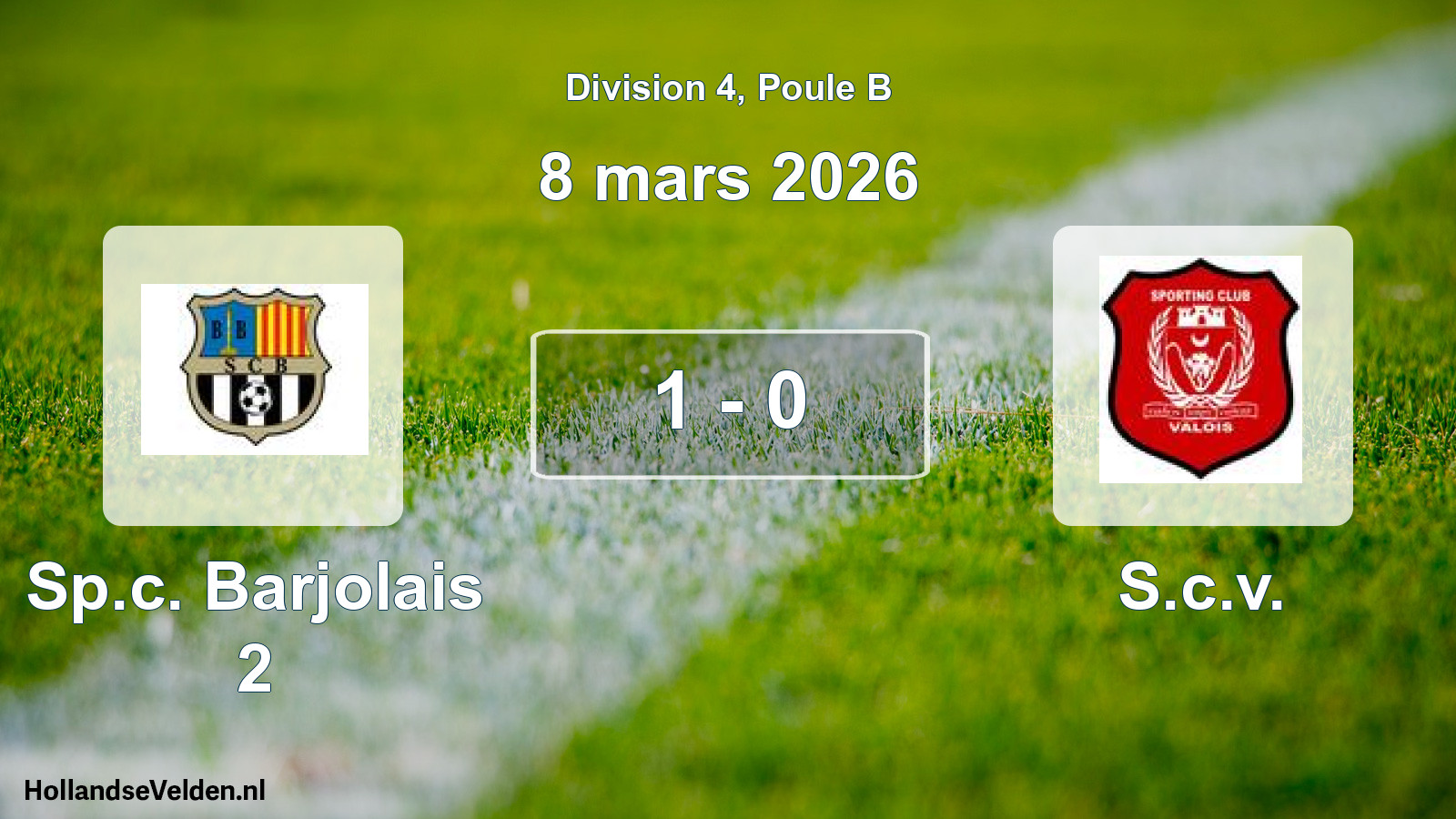 Match joué: Sp.c. Barjolais 2 - S.c.v. 1 - 0 (8 mars 2026)
