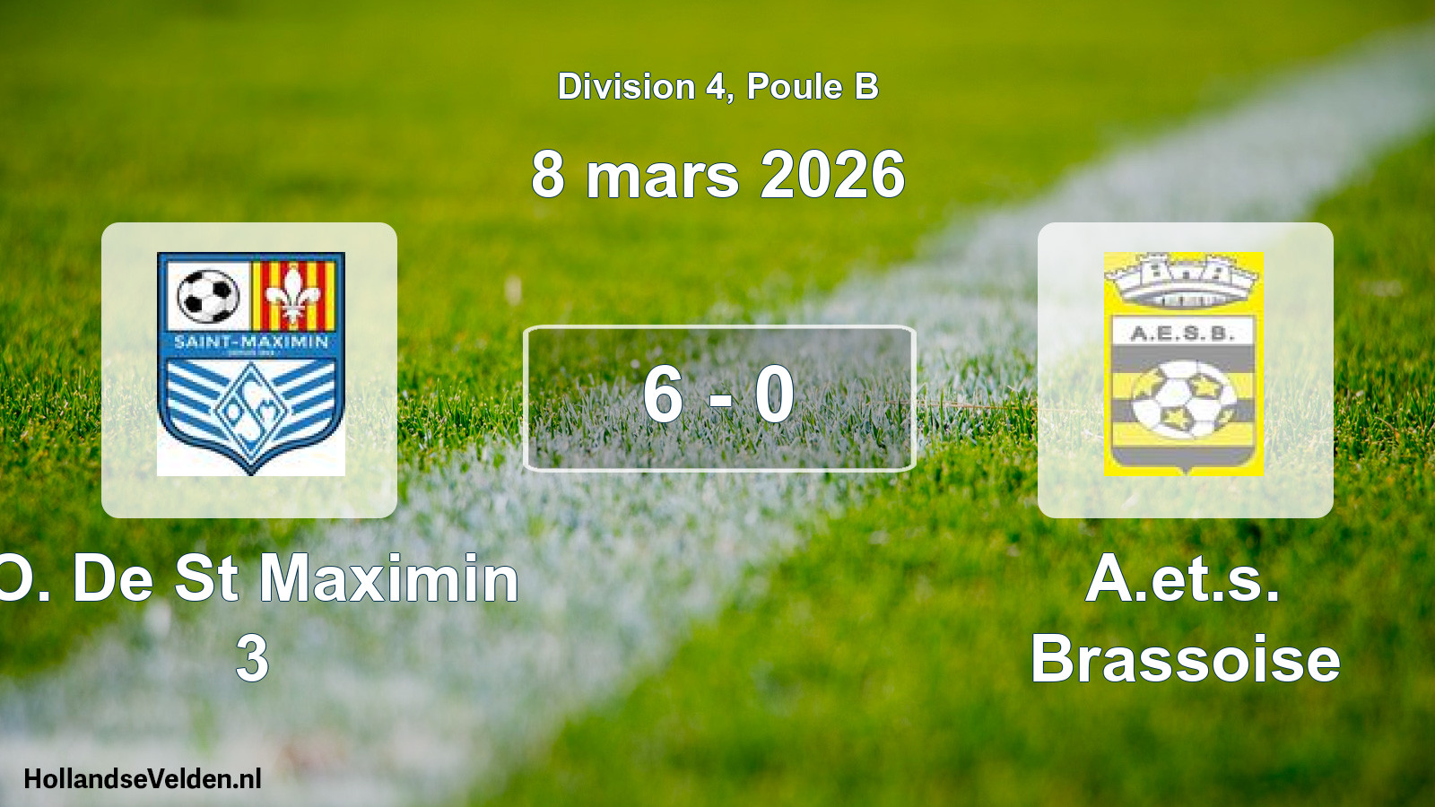 Total number of matches played: O. De St Maximin 3 - A.et.s. Brassoise 6 - 0 (8 March 2026)